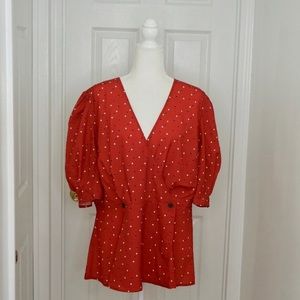 ELOQUII Red Polka Dot 3/4 Sleeve Wrap Top (18)